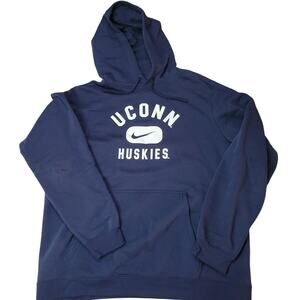 Nike UCONN Huskies Club Fleece Pullover Hoodie Navy White Large Swoosh Size XL